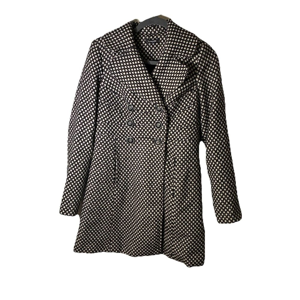 My Michelle Womens Black And White Pea Coat. Lined With Black Lining. Size Large